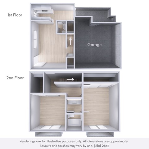 Floor plan for 2 beds, 2 baths, 1000 sqft